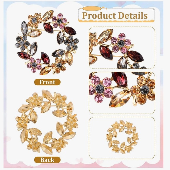 🌹🆕 Vintage Floral Rhinestone Crystal Christmas Brooch Christmas gift - Picture 5 of 7